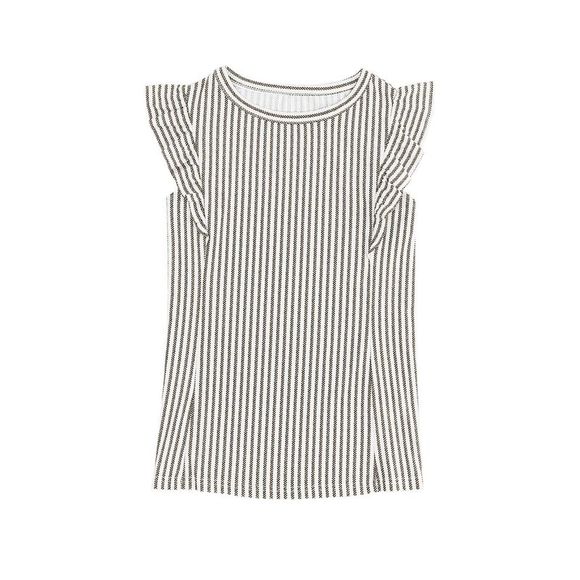 Azura Exchange  Gray Crew Neck Ruffled Striped Tank Top - Picture 15 of 15